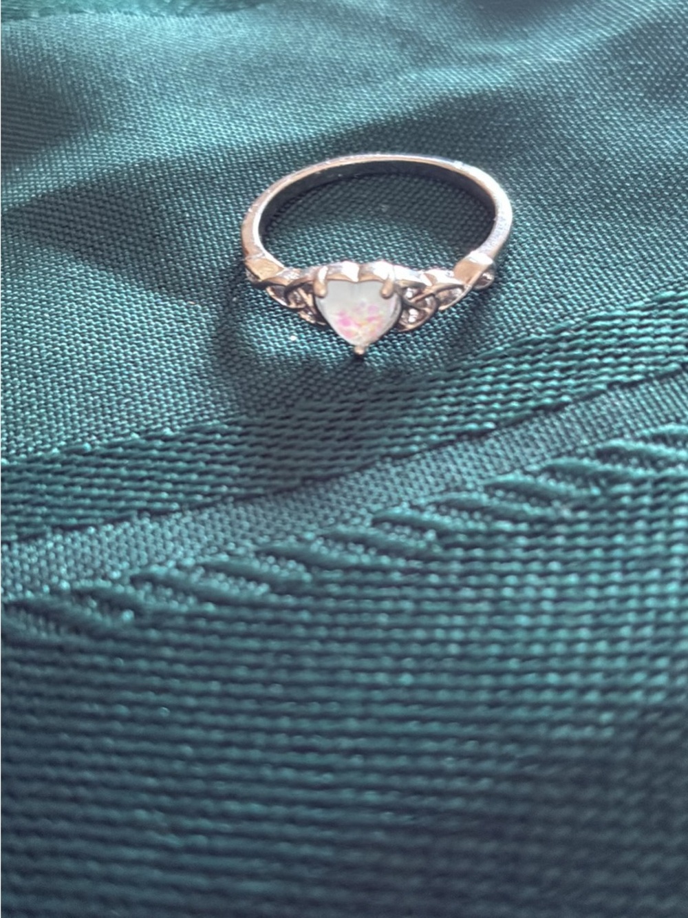Heart Opal Sterling Silver Ring - White Opal Accent